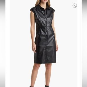 Crocodile Print Faux Leather Button Down Shirtdress